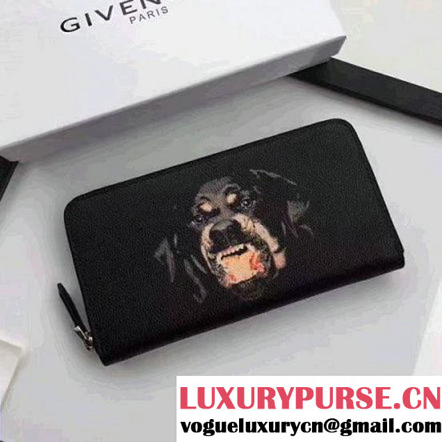 Givenchy Long Zip Around Wallet In Black Leather With Dog 2017 (YZ-7032323 )