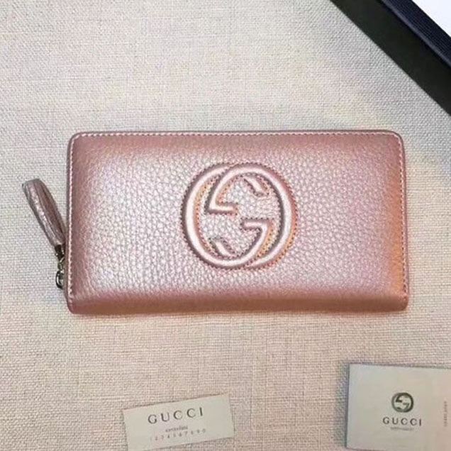 Gucci Leather zip around wallet 308004 gold pink