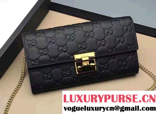 Gucci Padlock GG Supreme Continental Chain Wallet Bag 453506 Black 2017