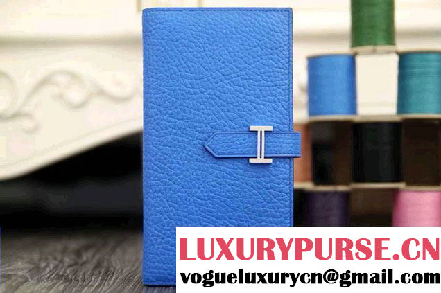 Hermes Epsom Calfskin Wallet with Gusset H Blue 2014