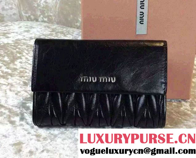 Miu Miu Matelassé Leather Rectangular Wallet 5M1225 Black 2015