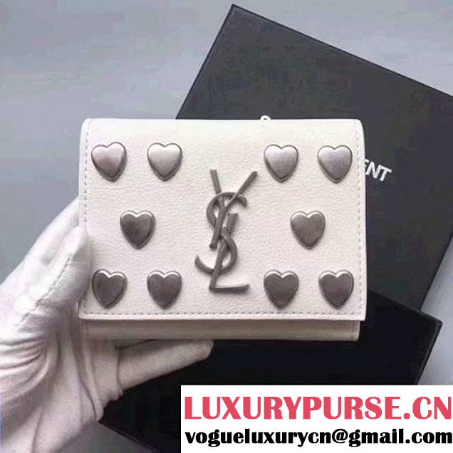 Saint Laurent Heart Studs Leather Folded Wallet White 2017 (WY-7081829 )